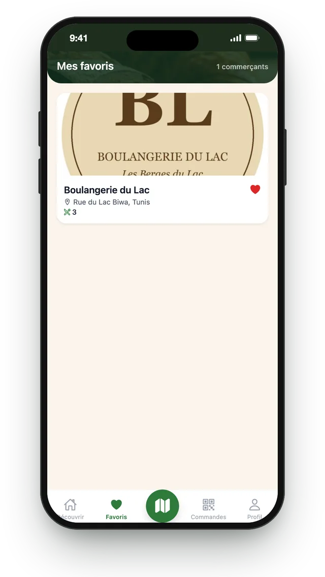 Commerces favoris dans l’app GetMiam