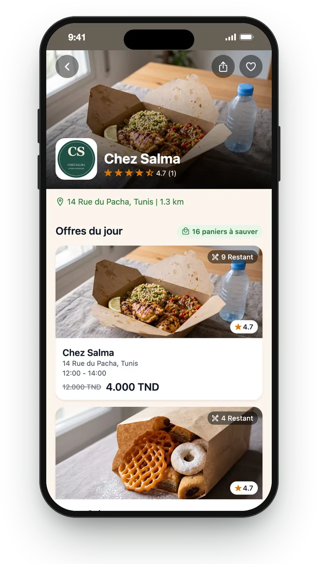 Page d’un commerce dans l’app GetMiam