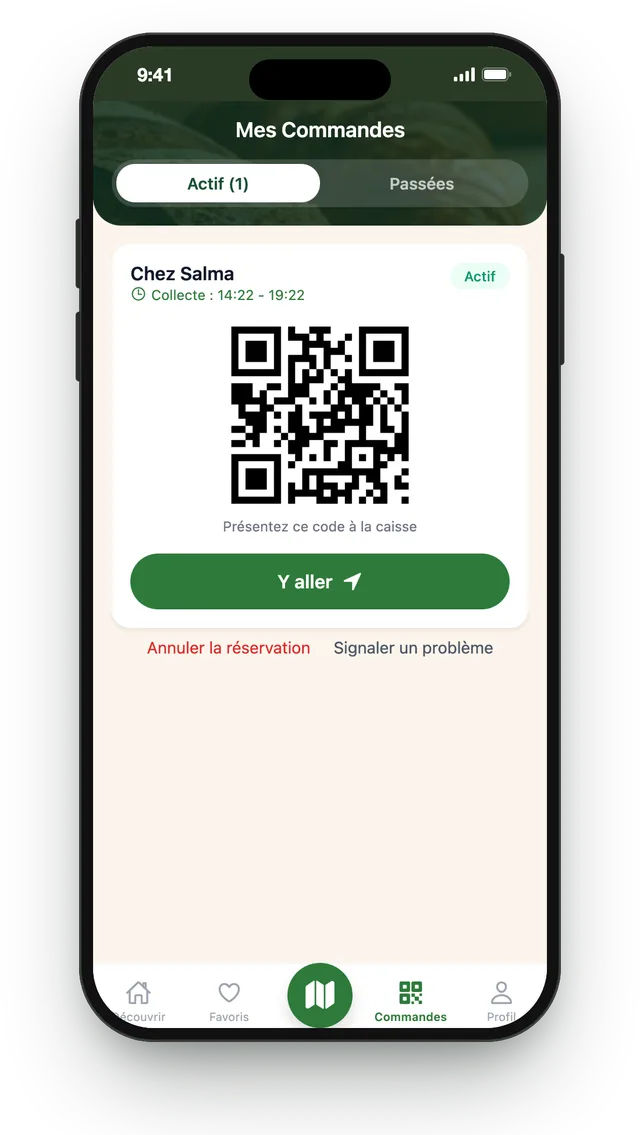 QR code de retrait à présenter à la caisse du commerce