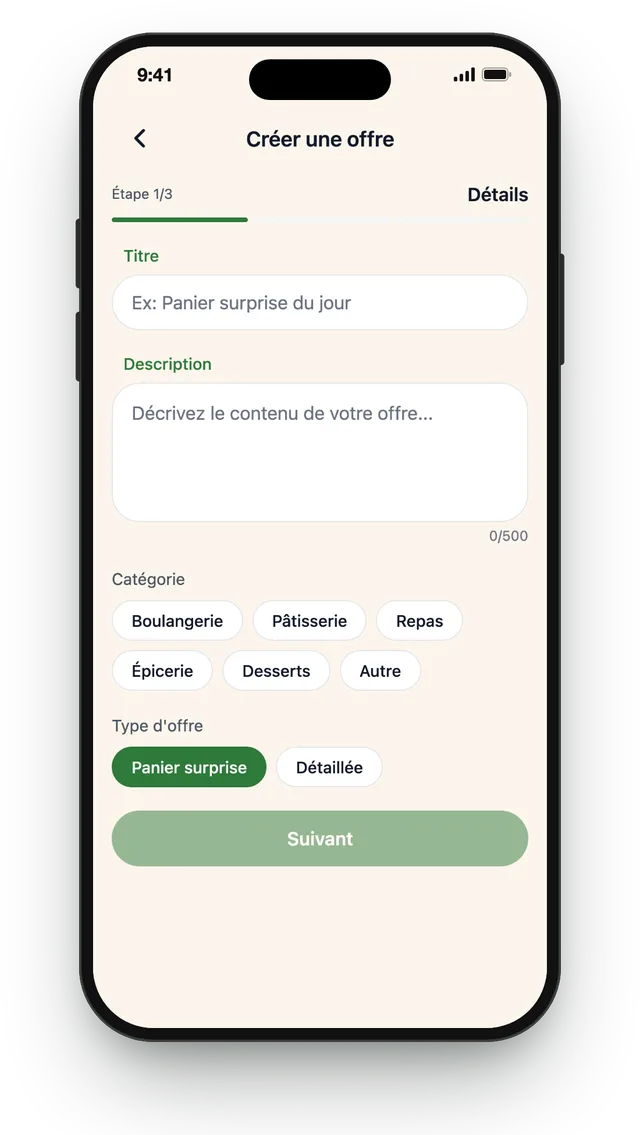 Création d’une offre dans l’app GetMiam Merchants